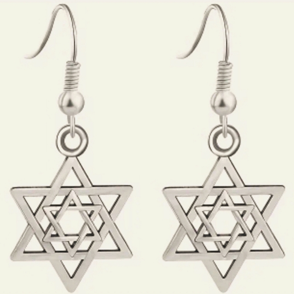 Star of David Dangle Earrings Gold over Stainless Steel Double Hexagram NEW
